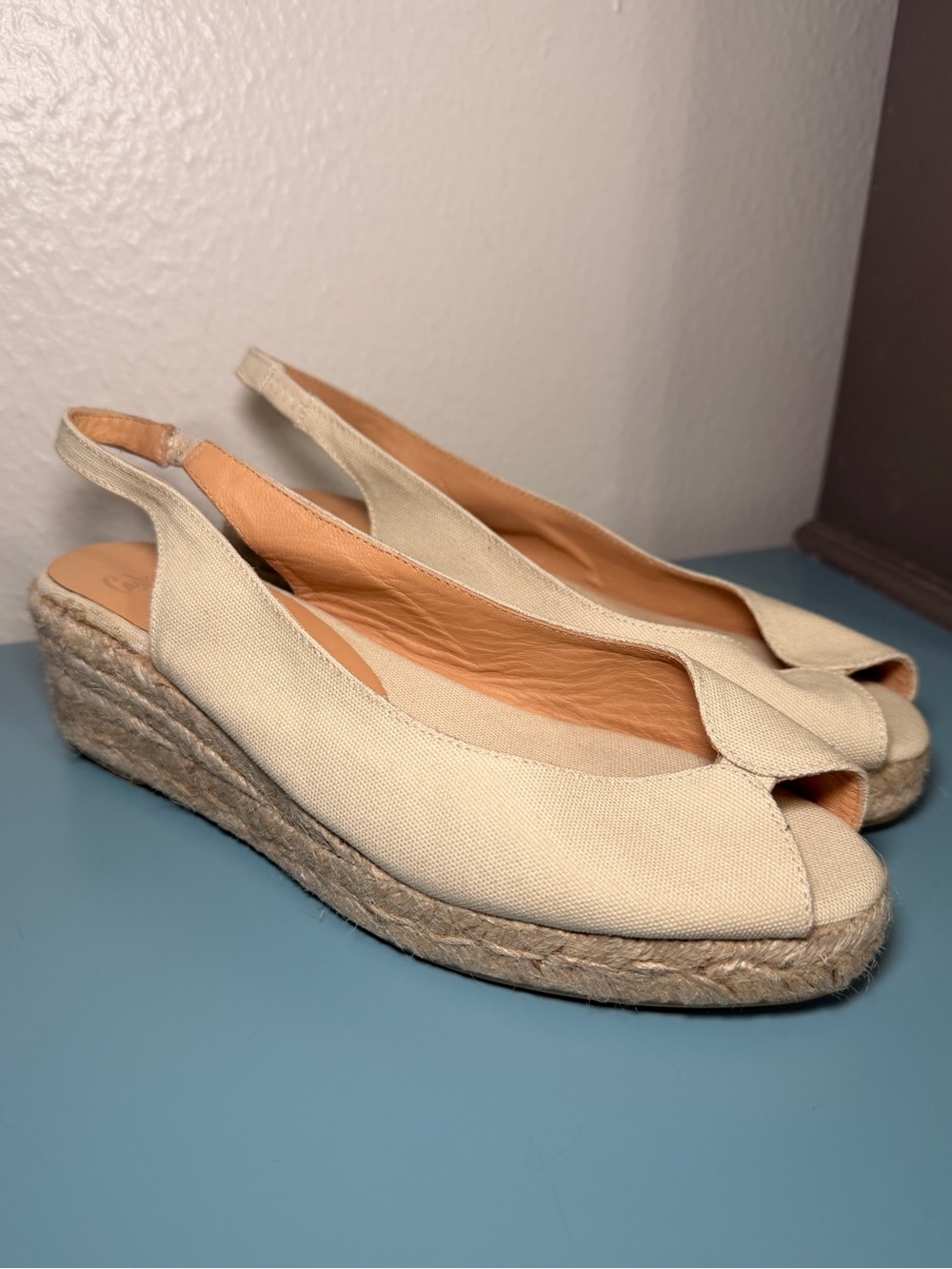 Women’s Cream Canvas Espadrille Slingback 2” Wedge - Size 39